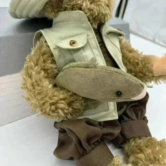 THE BEARINGTON COLLECTION Bear Fishing Grandpa Plush Bear 14” Fuzzy Brown Dad - Picture 4 of 5